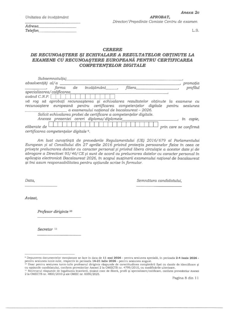 ECDL / ICDL - Cerere de recunoastere si echivalare competente digitale bac 2026 ICDL/ECDL