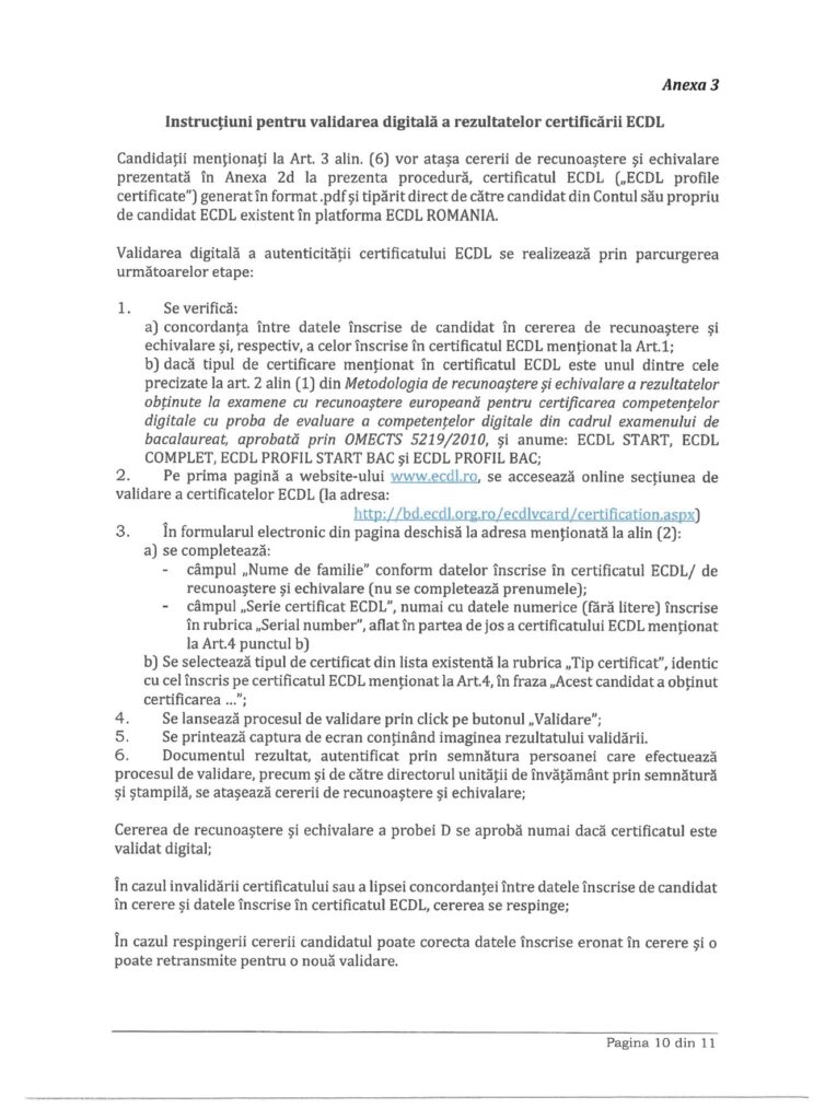 Procedura echivalare competente digitale ECDL/ICDL bac 2026 - verificare autenticitate diplome ECDL / ICDL