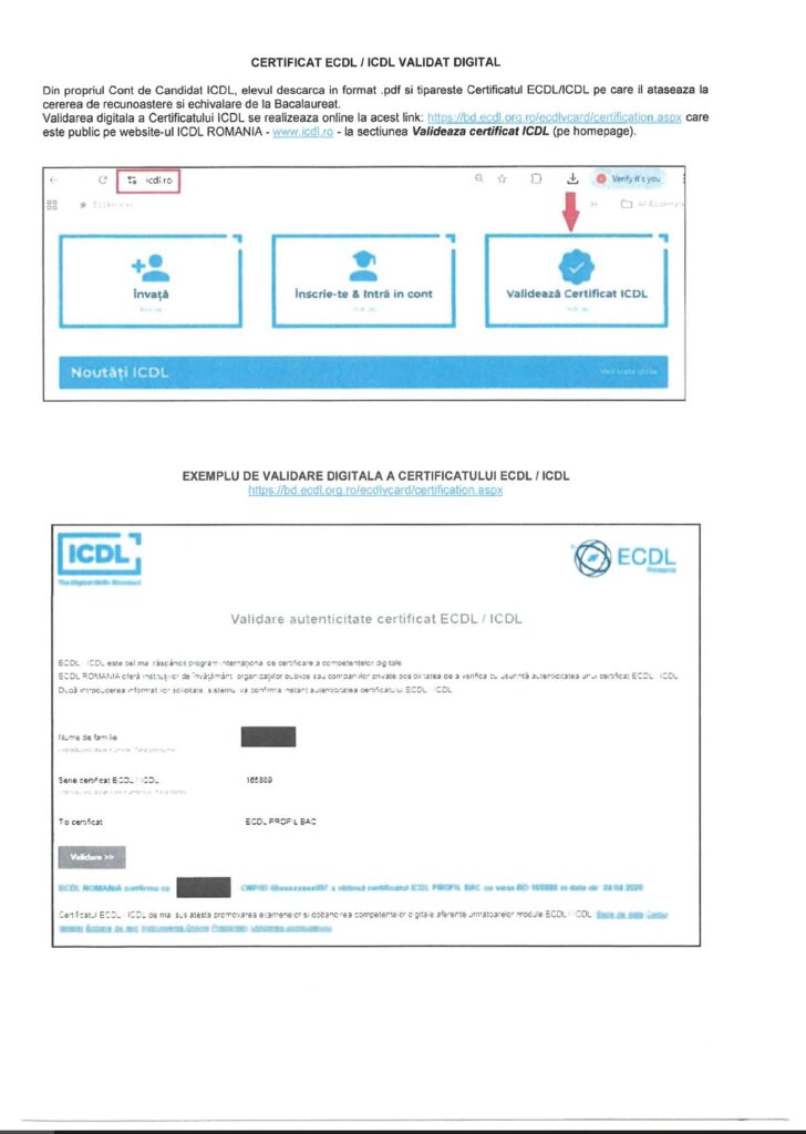 Procedura echivalare competente digitale ECDL/ICDL bac 2026 - verificare autenticitate diplome ECDL / ICDL