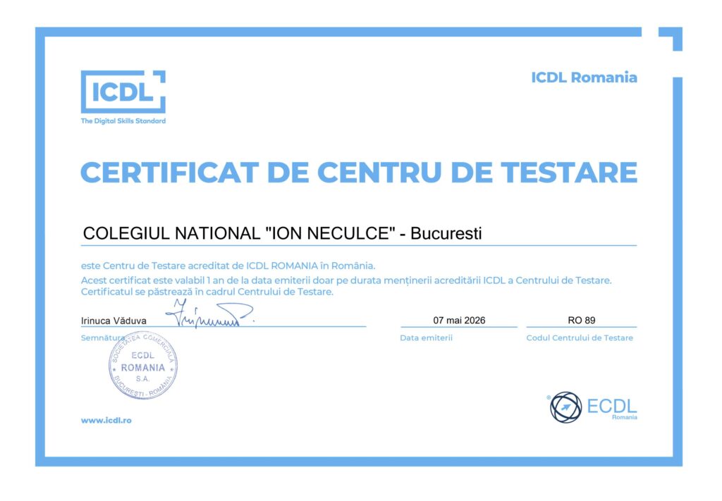 Centru de testare acreditat ECDL ICDL Neculce - nr.1 Romania