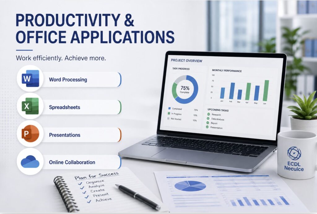 ICDL Productivity and Office Applications in English – Word Processing, Spreadsheets, Presentations and Online Collaboration